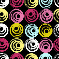 Cute vector geometric seamless pattern. Brush strokes. Polka dots. Hand drawn grunge texture. Abstract forms. Endless texture can be used for printing onto fabric or paper