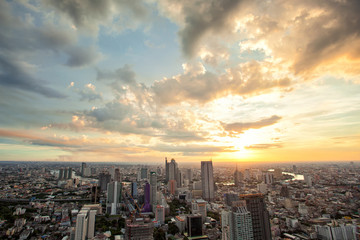 Cityscape sunset in Bangkok of Thailand