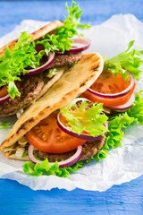 Pita with meat and vegetables