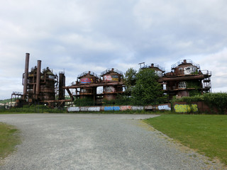 Seattle Washington Gasworks park industrial rusty metal tubes - landscape color photo