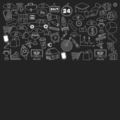 Vector set of doodle business icons on blackboard