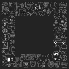 Vector set of doodle business icons on blackboard