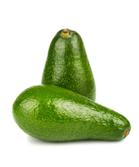 Two green ripe avocado on white background
