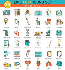 Vector Medical Medicine flat line icon set. Modern elegant style design  for web.