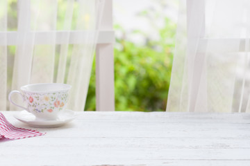 Wooden over summer window background