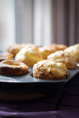 Freshly baked yorkshire pudding in a pan