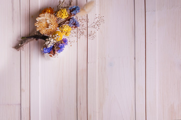 Bouquet of dried wild flowers on a white background