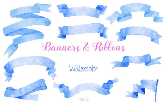 Watercolor ribbons and banners.