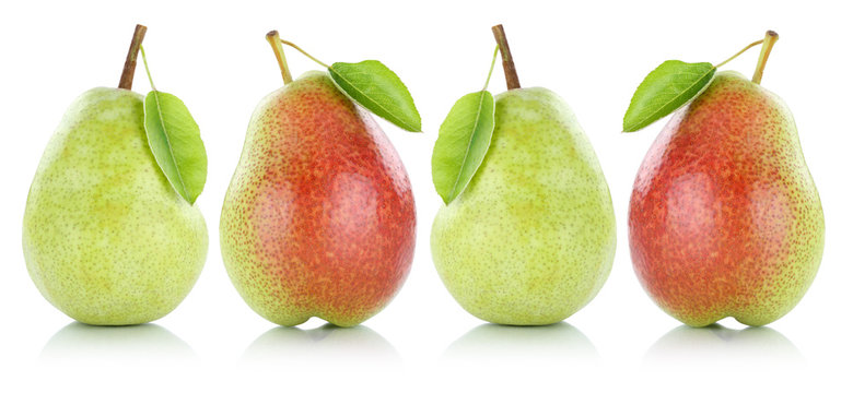 Sammlung Birnen Birne Fr&uuml;chte Obst in einer Reihe Freisteller f