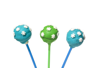 Three tasty colored cakepops