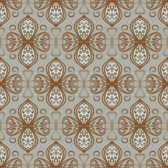 Abstract seamless brown and grey vintage floral vector pattern.