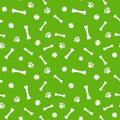 dog paw print, bone and ball seamless pattern