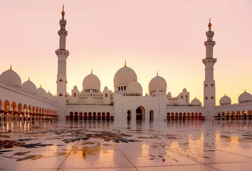 Papier Peint photo Abu Dhabi Grande Mosquée Sheikh Zayed au crépuscule à Abu Dhabi, Émirats Arabes Unis