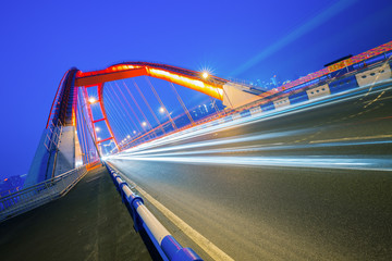 traffic light trail on bridge,chongqing