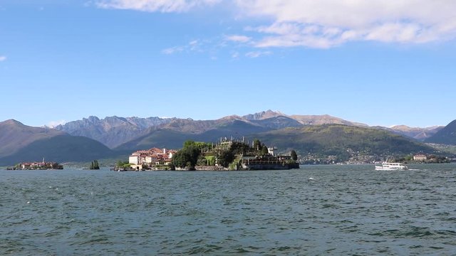 Ferry going between the  tree famous Borromean Islands on Lake Maggiore, Piedmont Italy