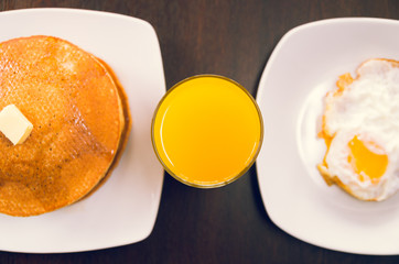 Breakfast with fruits and pancakes