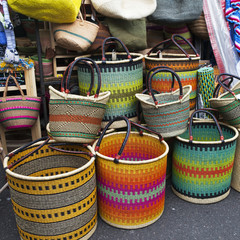 Mexican straw baskets in mexico.