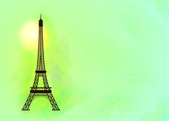 Eiffel tower on colorful background. Symbol of love and romance. Paris sight. Vector illustration.