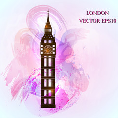 Big ben on colorful background. London sight. Vector illustration.