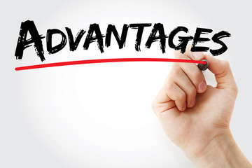 Hand writing Advantages with marker, business concept background