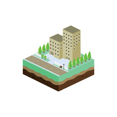 isometric residential view cartoon theme