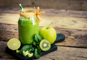 Healthy green smoothie in the jar