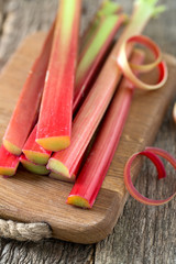 rhubarb on wooden surface
