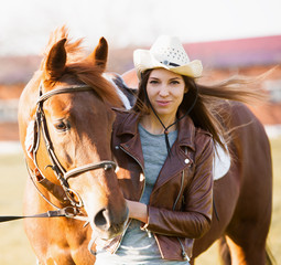 Woman and  horse. Portrait close up 2