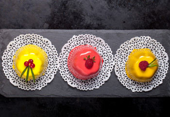 Bright mousse cake with berries