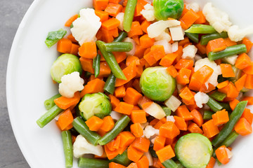 Fresh vegetables mix in a white bowl.