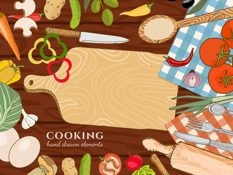 Cooking kitchen table fresh vegetables food template