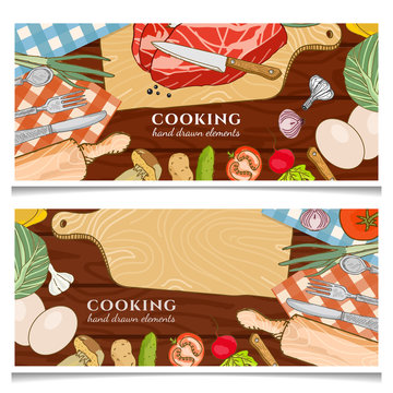 Cooking food banners fresh vegetables recipes ingredients