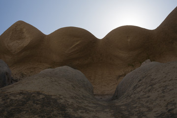Bizarre shape of weathering in the landscape. Cappadocia. Turkey.