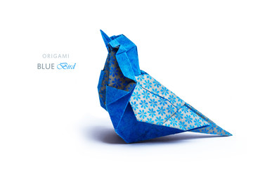 Origami blue bird - obrazy, fototapety, plakaty