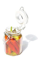 Chilly peppers in a glass jar