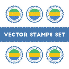 I Love Gabon vector stamps set. Retro patriotic country flag badges. National flags vintage round signs.