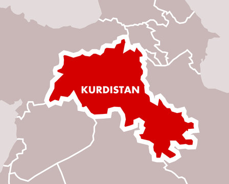 Simple map of Kurdistan as independent state of Kurdish nation. Territory in the middle east on area of Iran, Iraq, Syria and Turkey.