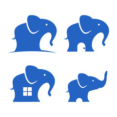 Simple Elephant House Care Silhouette Icon Set