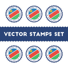 I Love Namibia vector stamps set. Retro patriotic country flag badges. National flags vintage round signs.