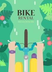 The bright concept the flyers for bike rental. 