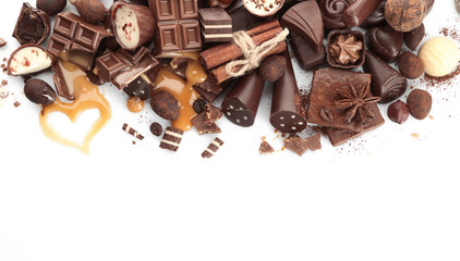 Assorted chocolate candies, isolated on white