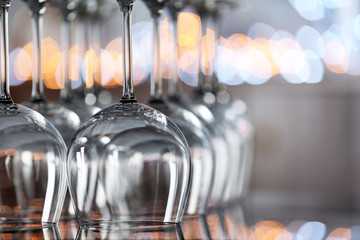 Upturned wine glasses on the table