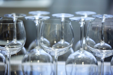 Upturned wine glasses on the table