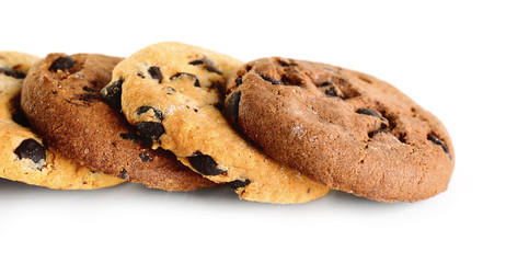 Chocolate chip cookies isolated on white