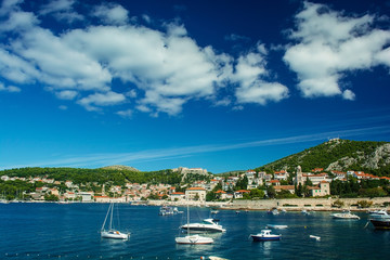 Fototapeta na wymiar View of Hvar city with yachts and boats in Croatia