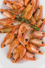 portion hot shrimps on white plate