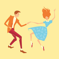 Young couple dancing lindy hop, vector illustration