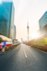 blurred traffic in city road,shanghai china.