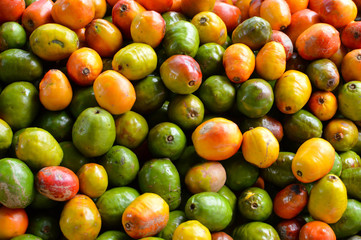 Jocote fruits, aka mombin, hog plum and sineguela, at a local fresh market of San Jose, Costa Rica