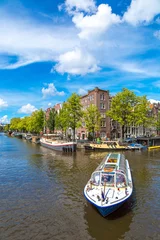 Deurstickers Amsterdam canals and  boats, Holland, Netherlands. © Sergii Figurnyi